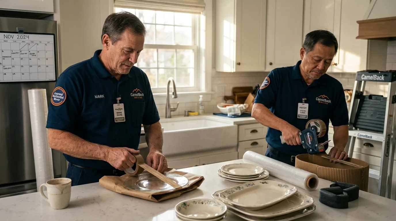 Professional crew packing kitchen dishware in Montague, TX